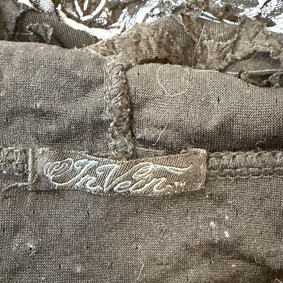 VTG Y2K In Vein Burnout Velvet Hoodie L Black Grunge Shredded Textured Indie - Picture 5 of 8